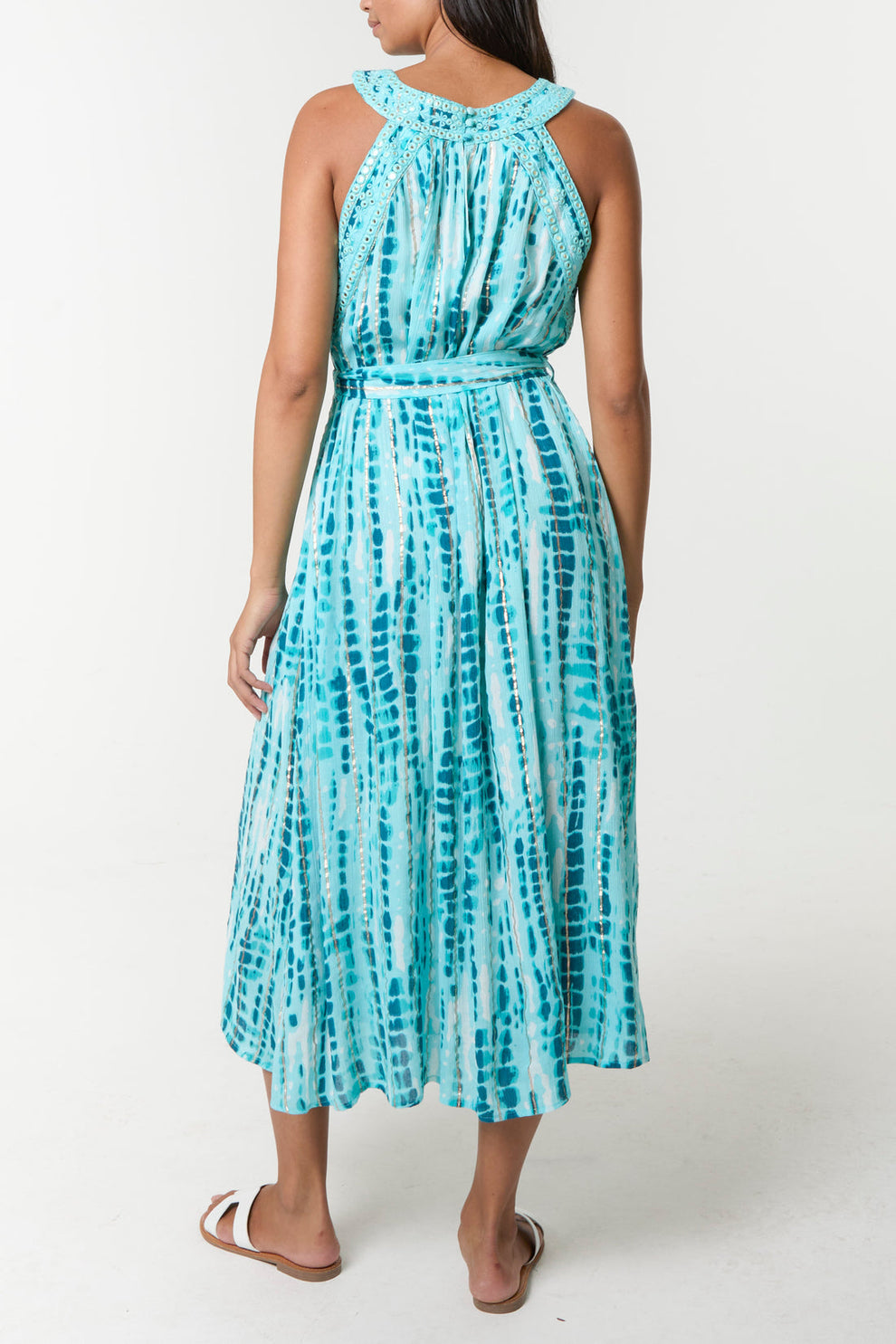 Tye Dye Halter neck Midi Dress - Aqua