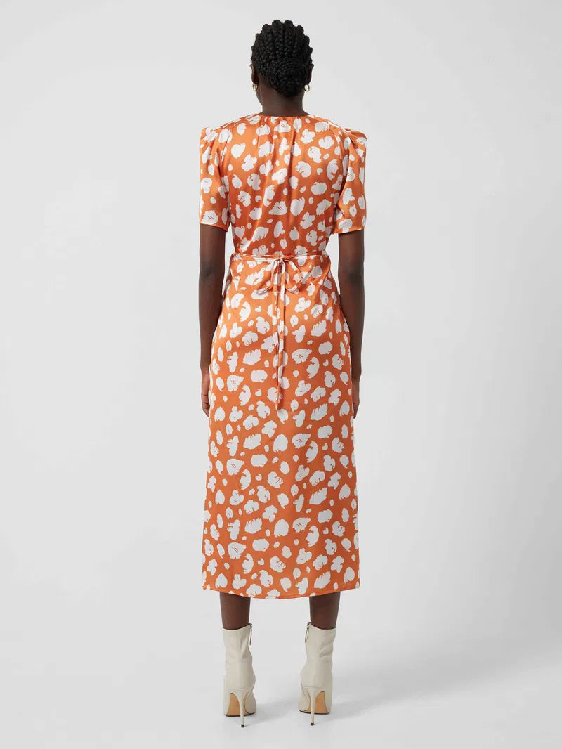 Satin Front Split Midi Dress