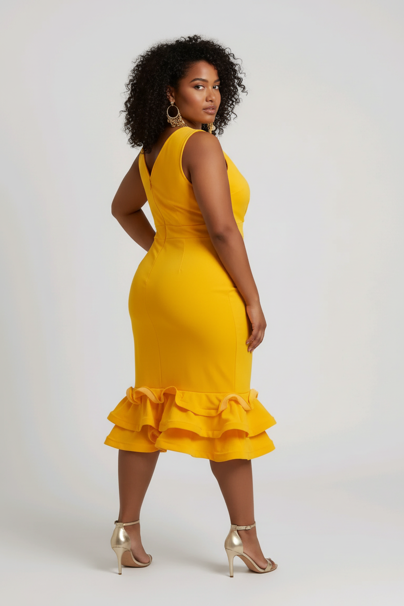 Yellow Ruffle Midi Dress
