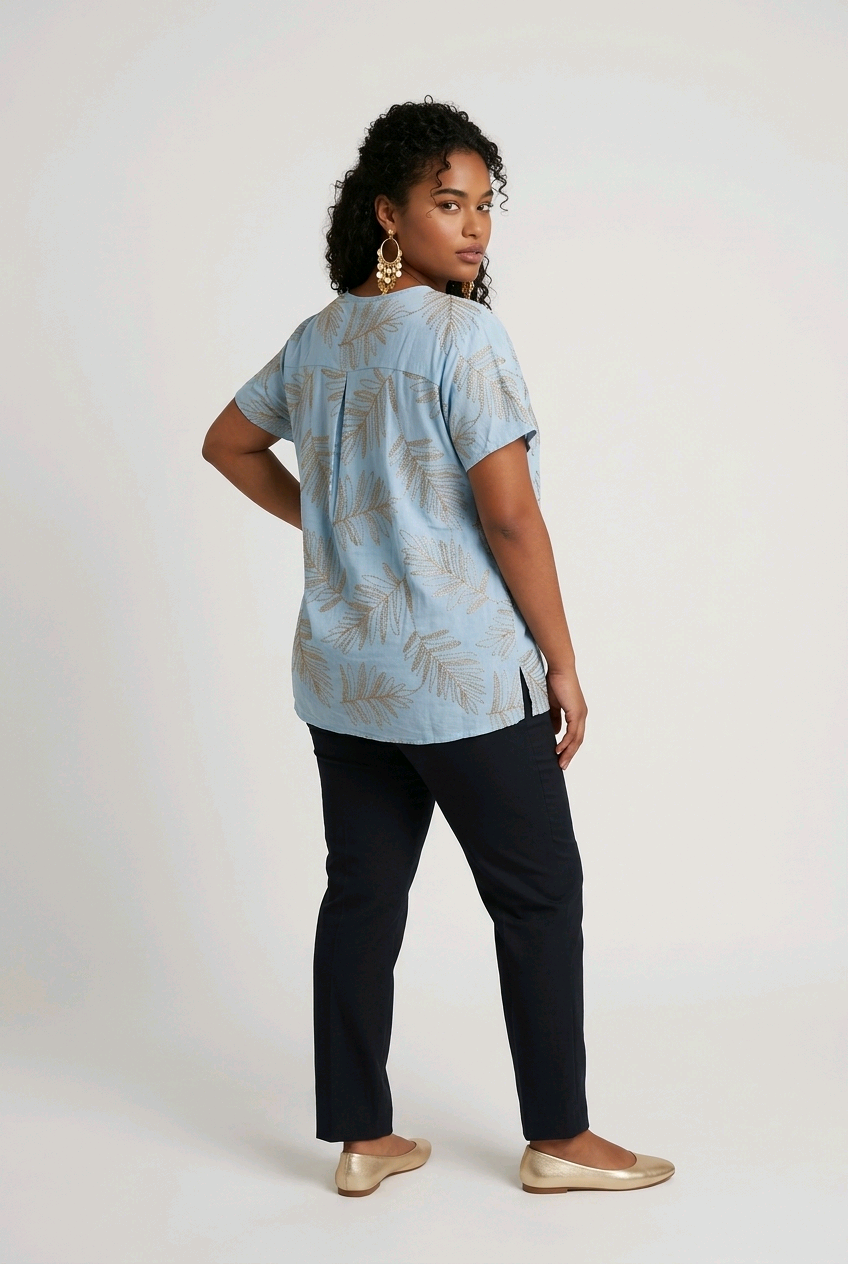 Tropical Leaf Top in Blue