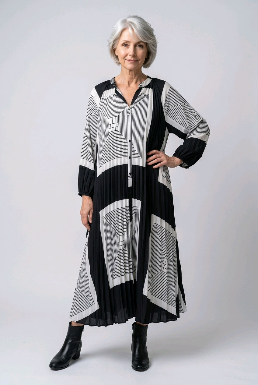 Free-size Pleated Maxi Shirt Dress