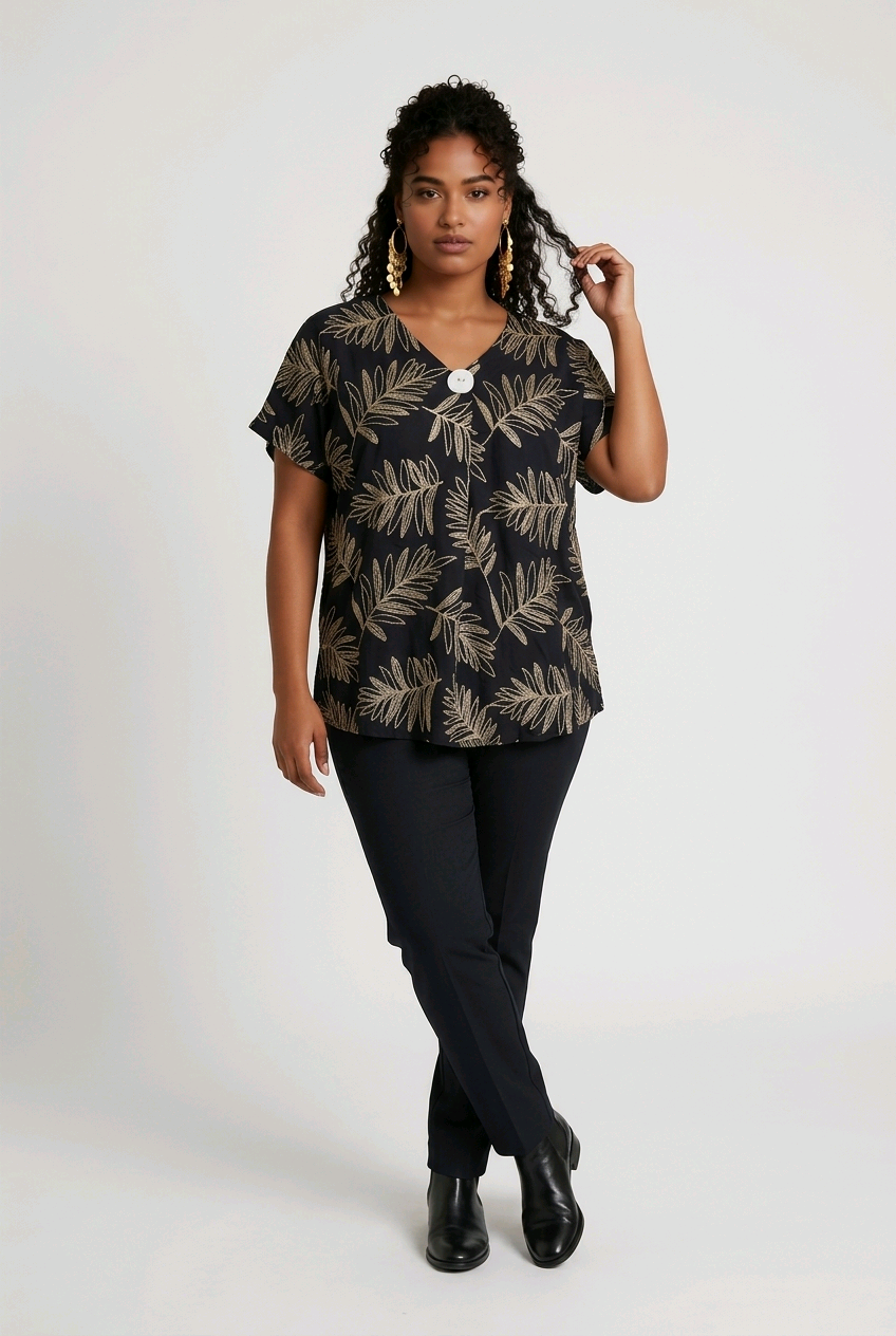 Tropical Leaf Top in Black