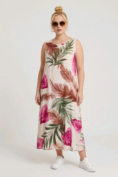 One Size / Tropical Viscose Maxi Plus Size Dress