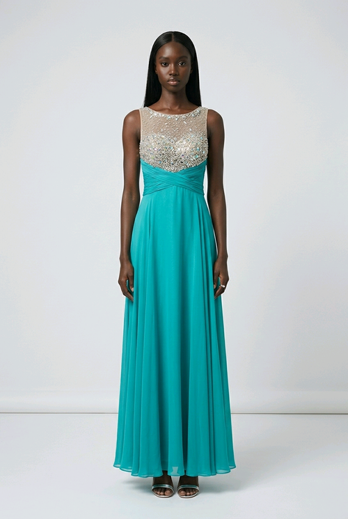 Size M/L Beaded Bodice Teal Blue Open Back Chiffon Maxi Dress – Clothing Lounge Co