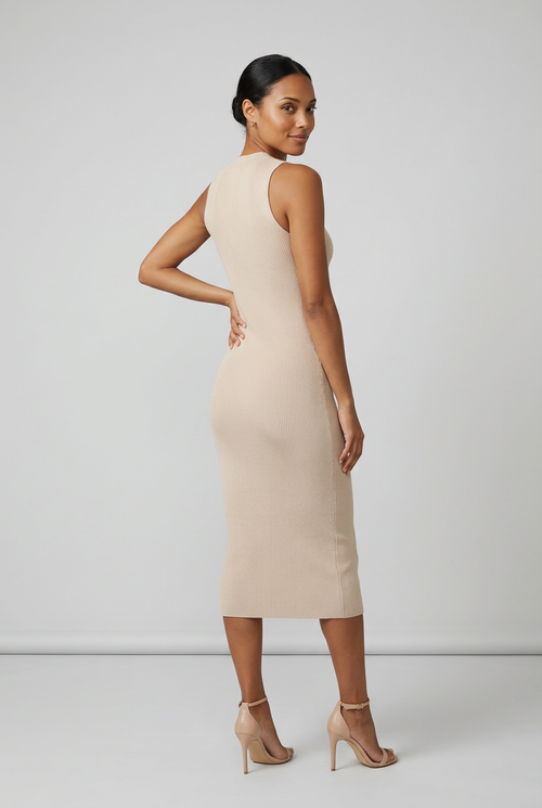 Apricot Knit Dress with Flower Belt