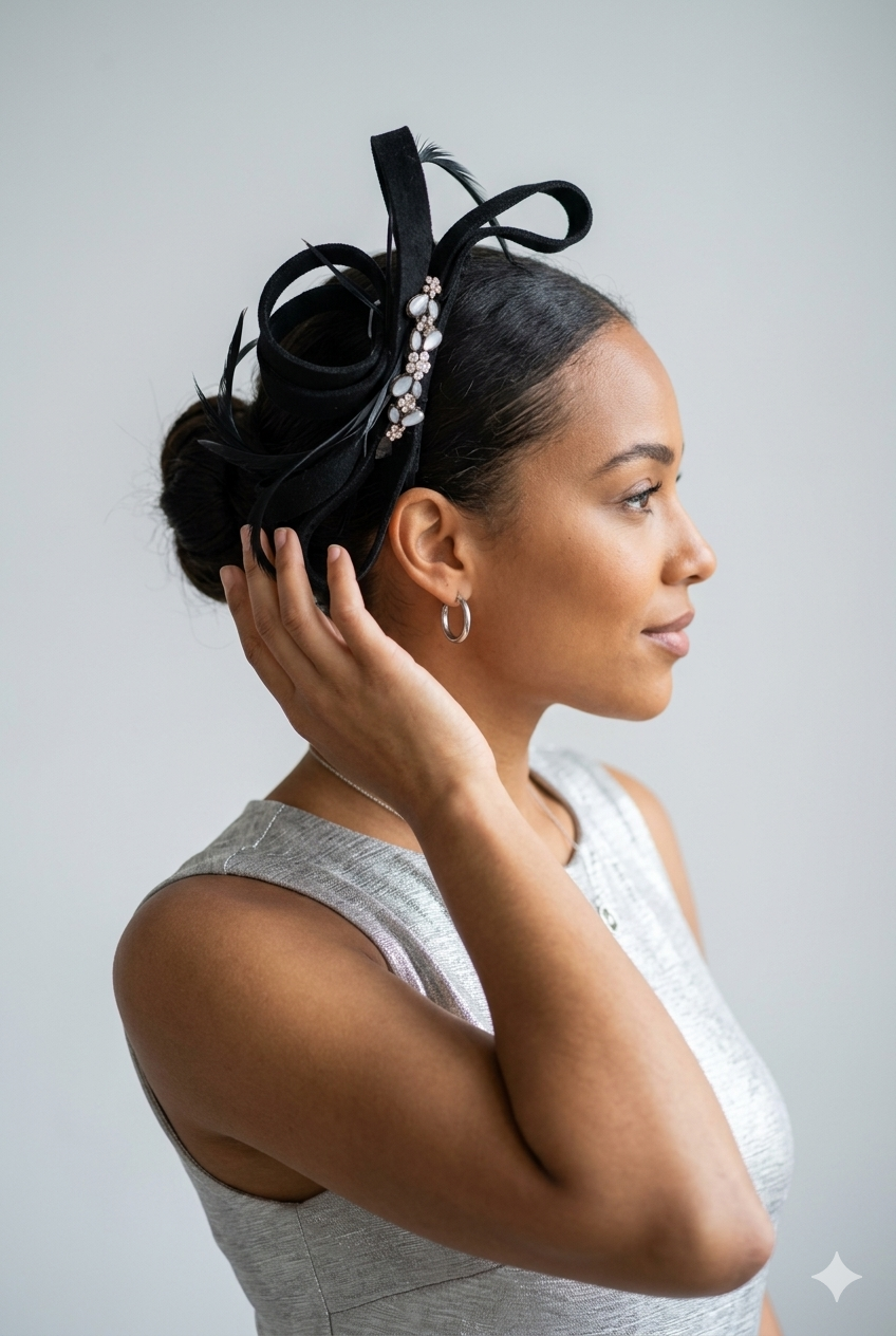 Suede Diamante Fascinator Hair Slide