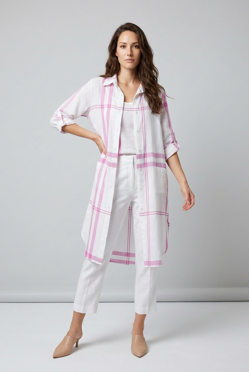 One Size / 100% Linen Beach Shirt Dress