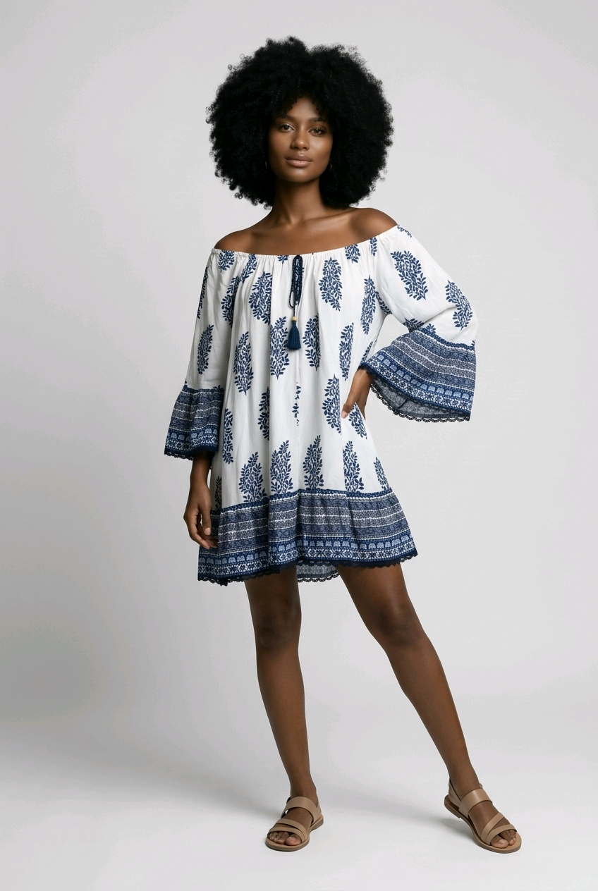 Blue and White Island Mini Dress