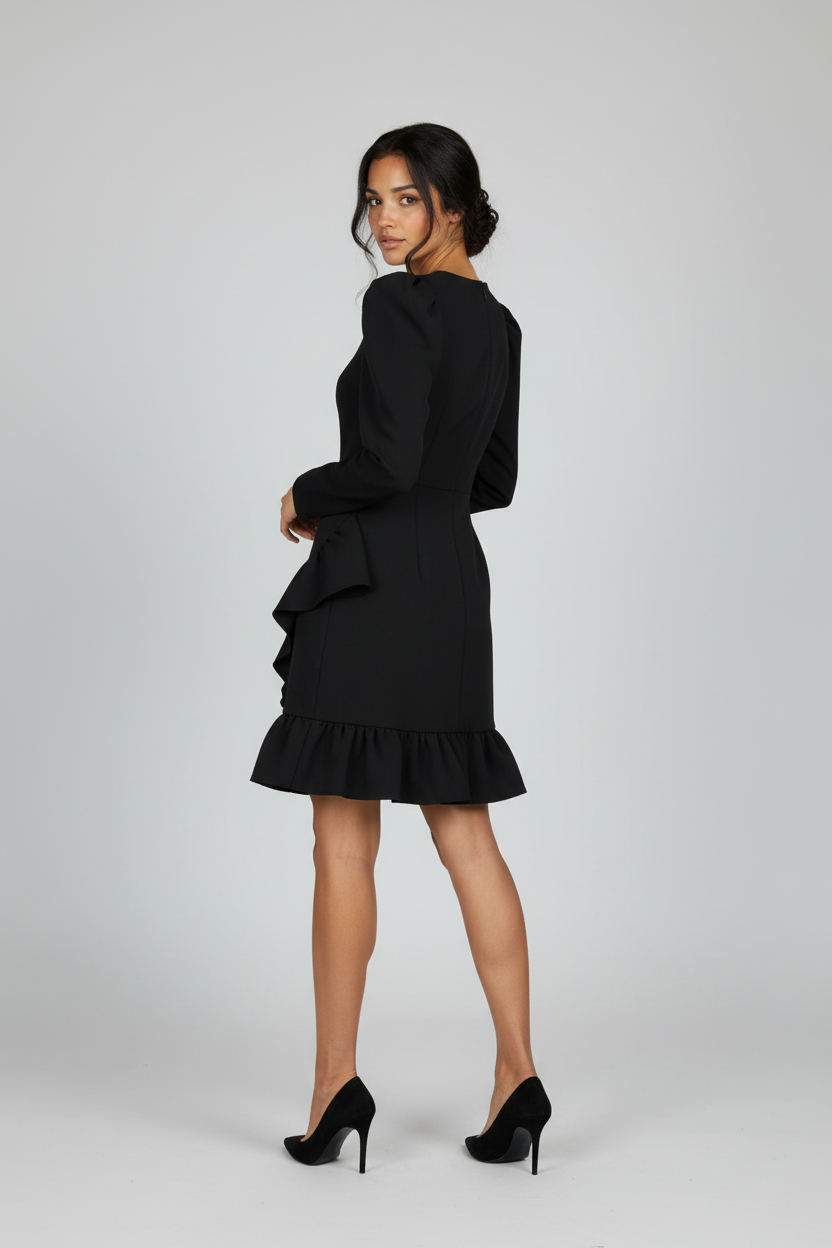 Long Sleeve Wrap Minidress with Frill