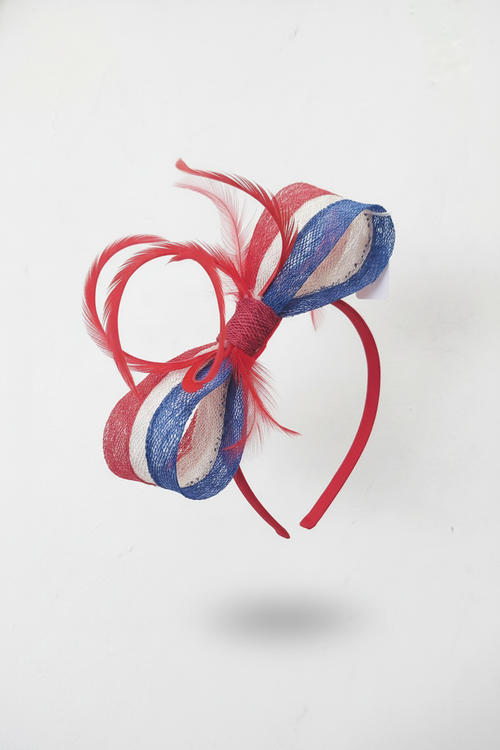 Red and Blue Feather Fascinator hairband