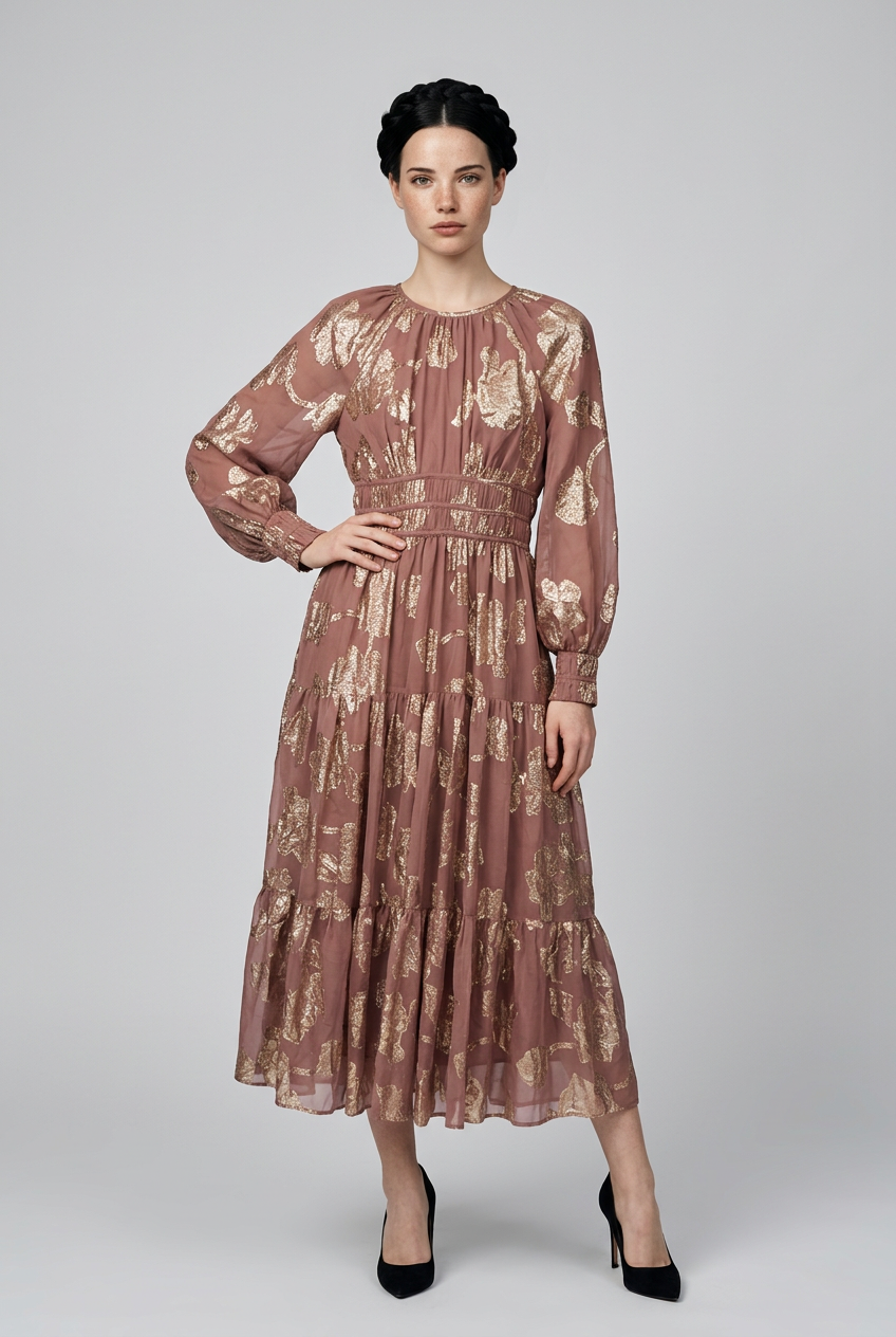 Rose and gold midi dress