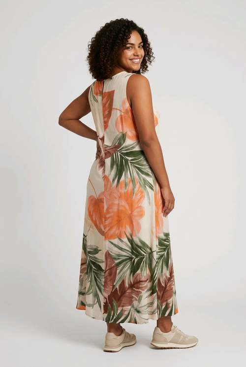 One Size / Tropical Viscose Maxi Plus Size Dress ORANGE