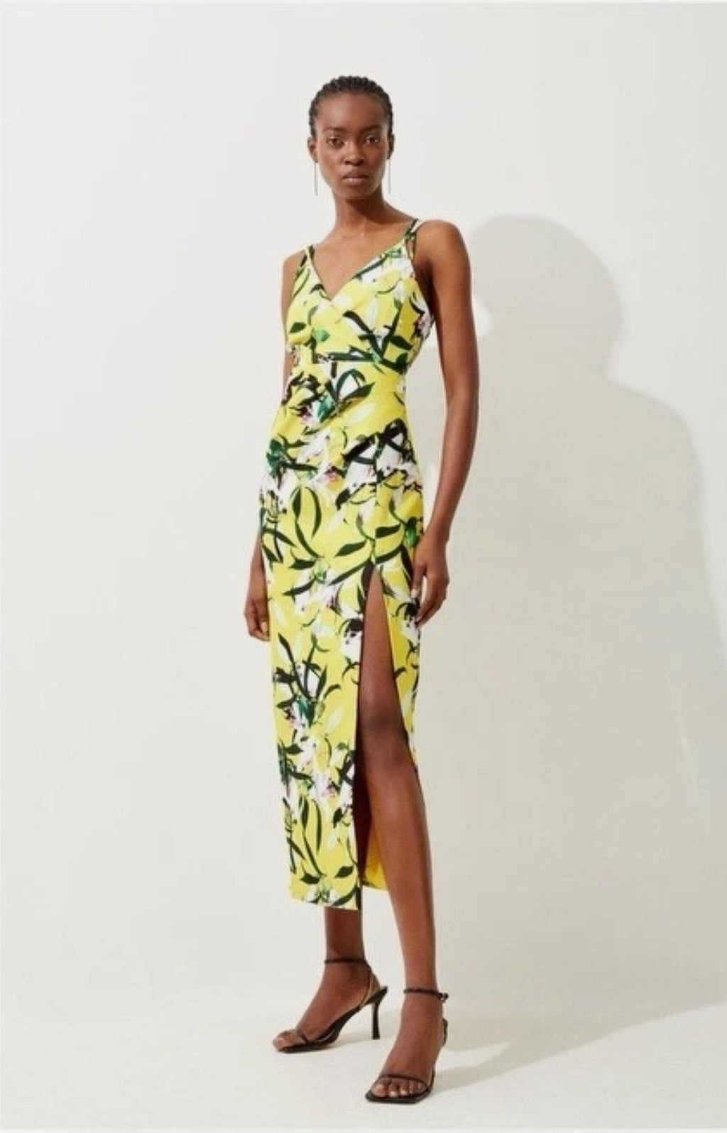 Yellow Lily Print Midi Dress