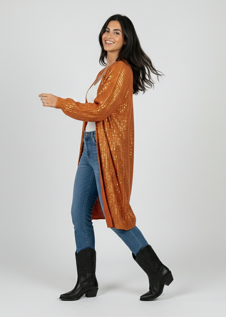 Burnt Orange and Gold Maxi Cardigan