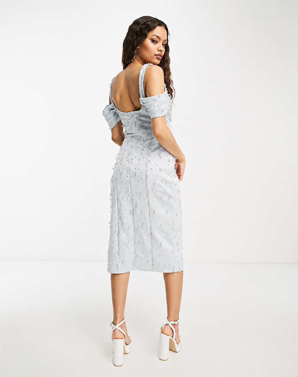 Size XS/ 6 Petite Sweetheart Neckline Embellished Midi Dress