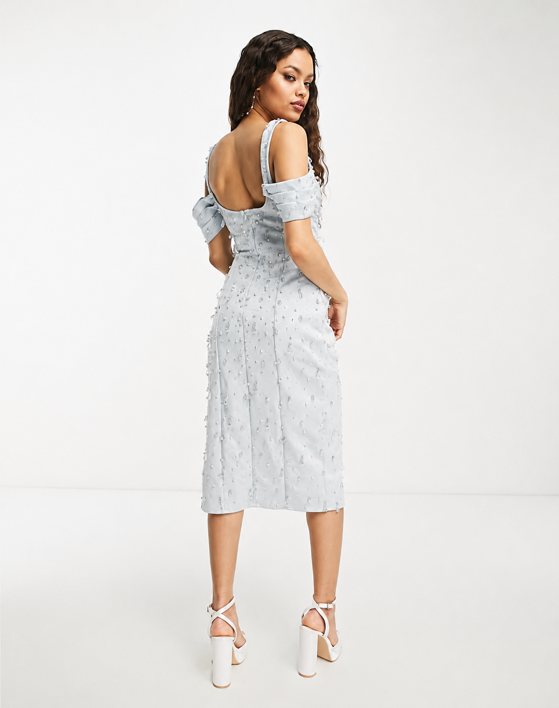 Size XS/ 6 Petite Sweetheart Neckline Embellished Midi Dress