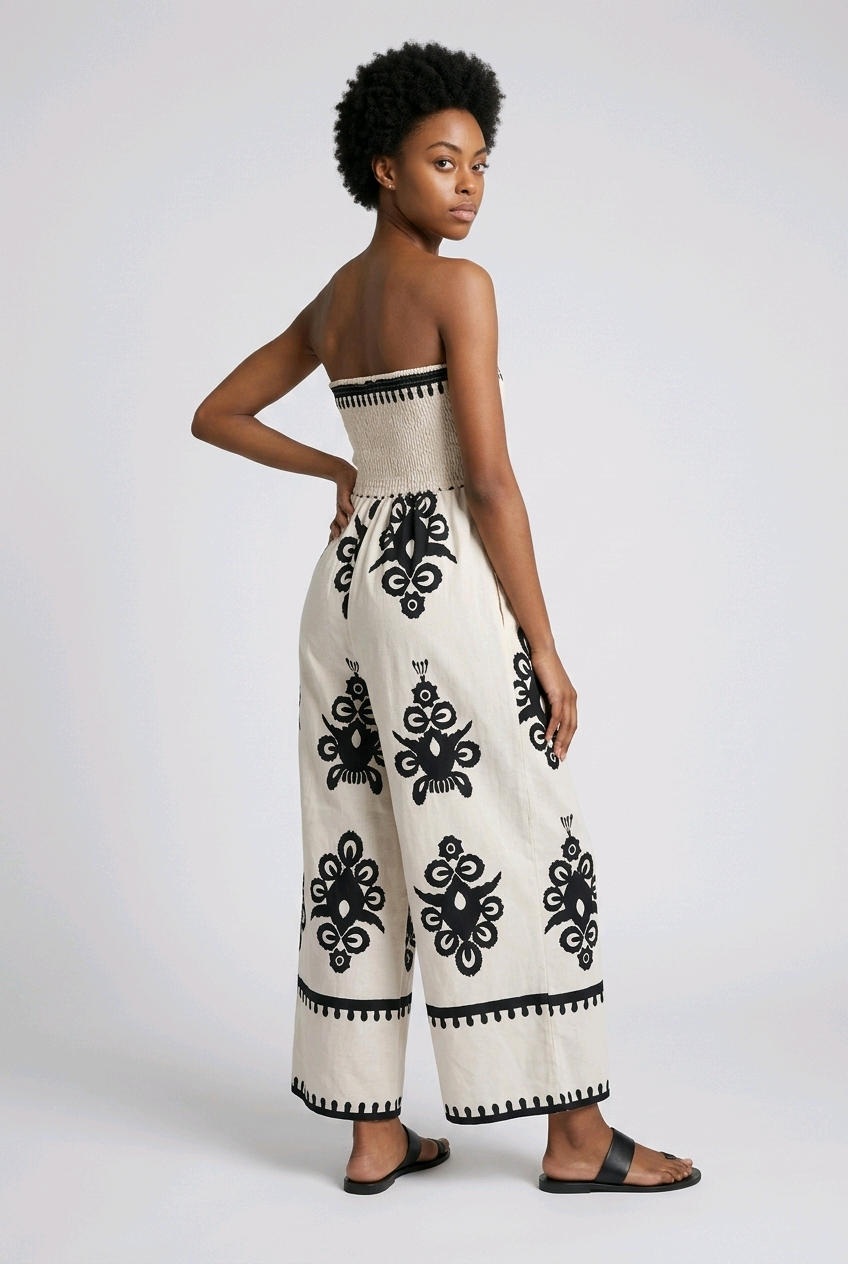 Strapless Shirred Waits Jumpsuit