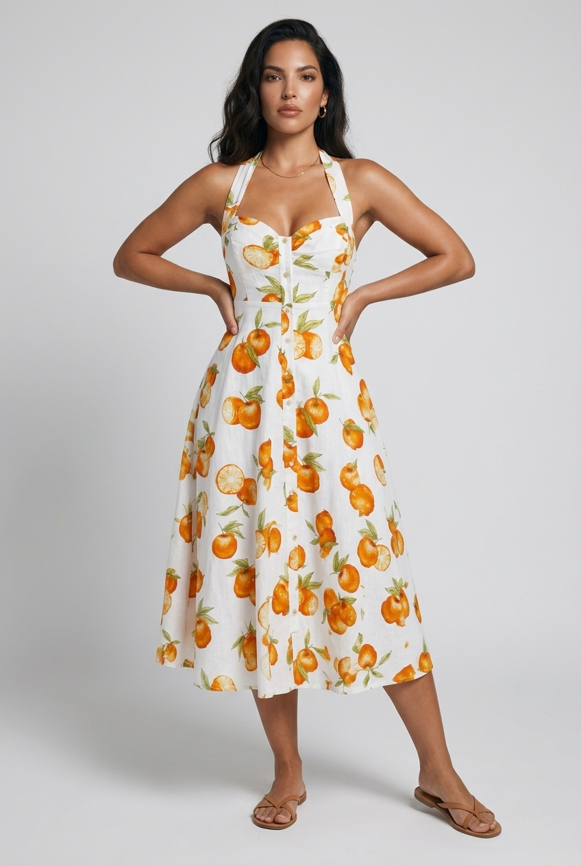 Size M / Oranges Halterneck Midi Dress