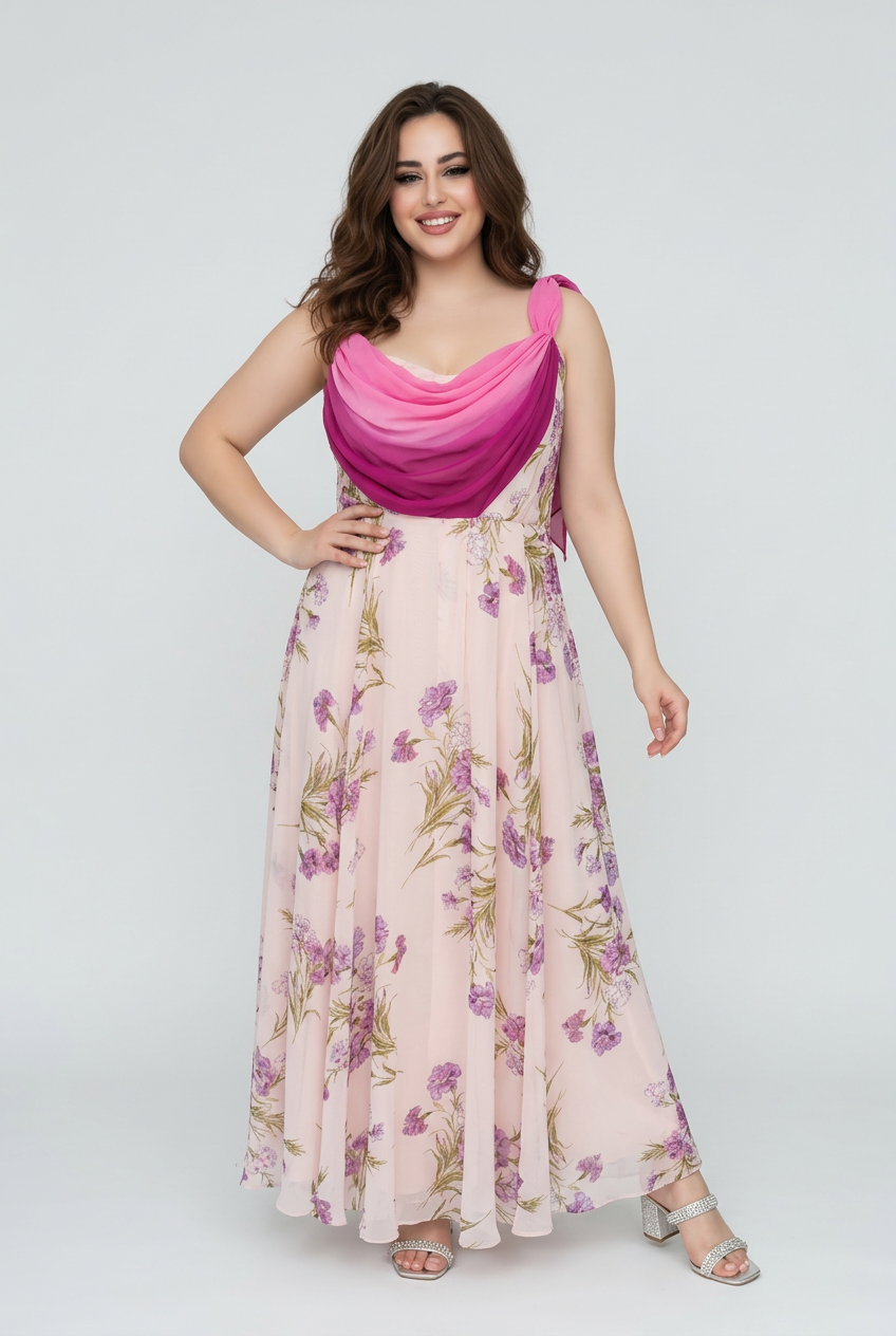 Elegant Floral One Shoulder Chiffon Dress