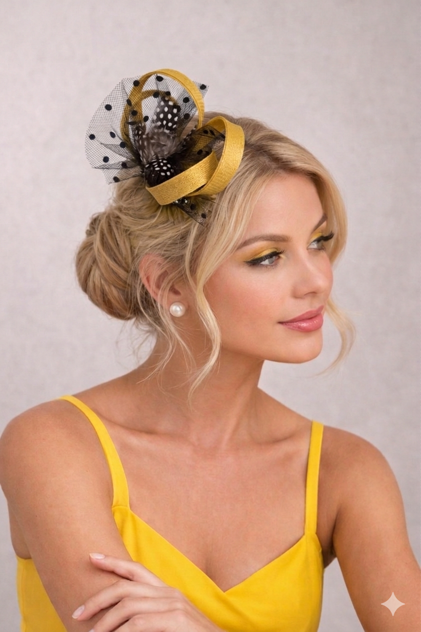 Yellow and Black Fascinator Hair Slide