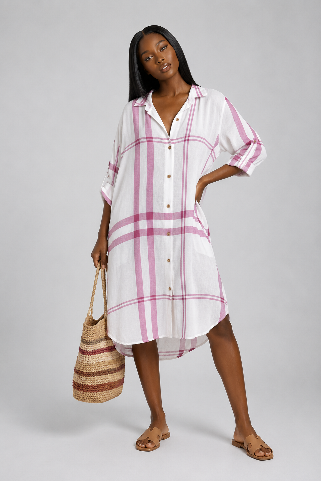 One Size / 100% Linen Beach Shirt Dress