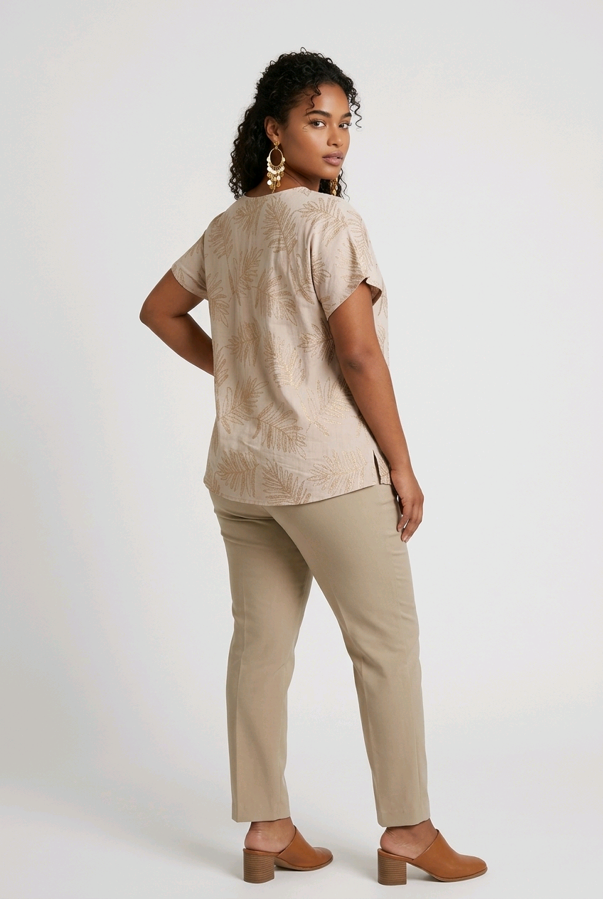 Tropical Leaf Top in Beige
