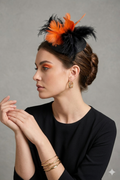 Black and Orange Feather Fascinator Clip