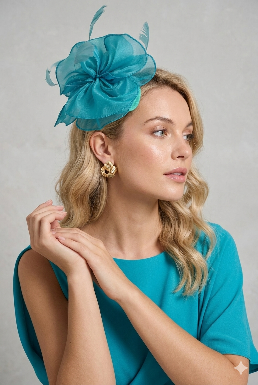Turquoise Organza Flower Fascinator hairband