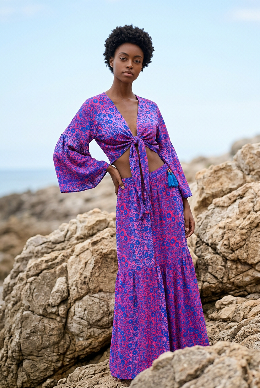One Size - Gypsy Wrap Art Silk Top & Skirt Set