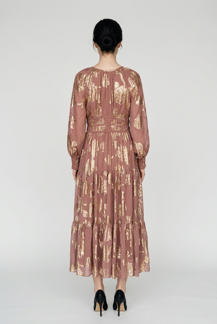 Rose and gold midi dress
