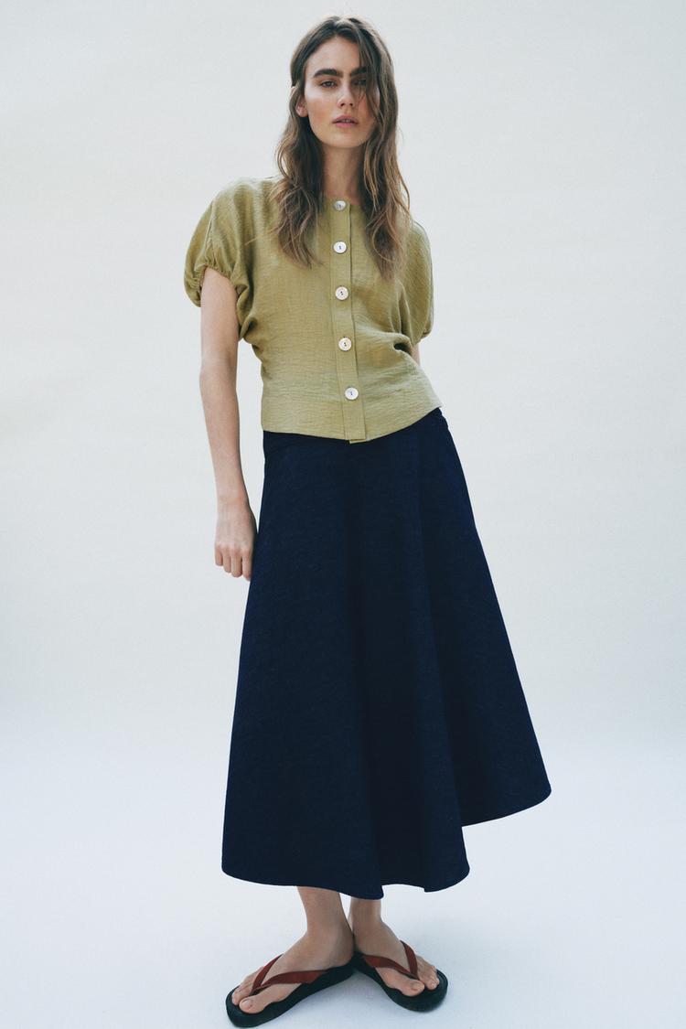 Olive Puff Sleeve Tailored Top