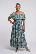 Floral Off-the-shoulder Maxi Dress - Blue