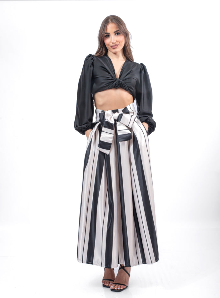 Striped Satin Skirt with Pockets