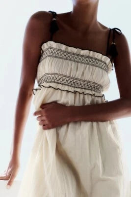 Light Beige and Black Midi Dress with Stretch Top