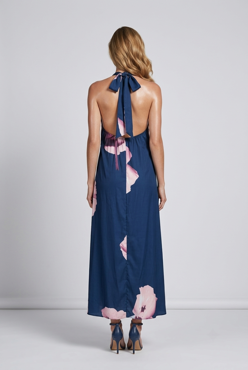 One Size/ Chic Satin Maxi Flower Dress
