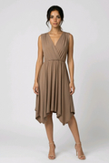 Grecian Asymmetrical Taupe Drape Dress