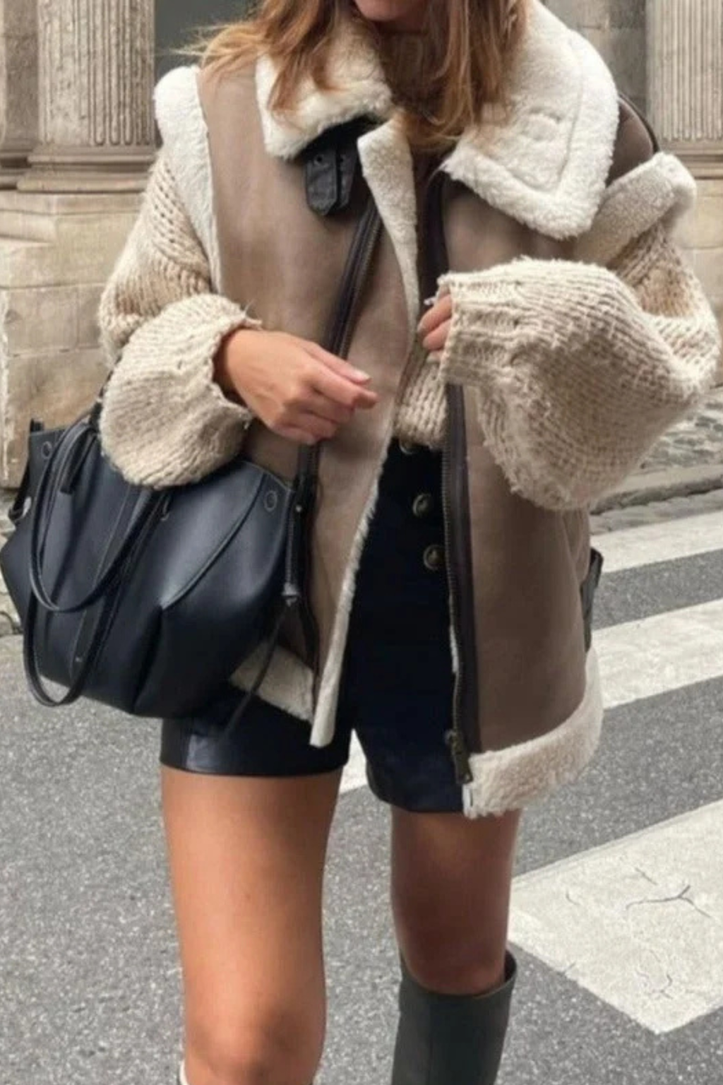 Brown and Ecru Shearling Gilet