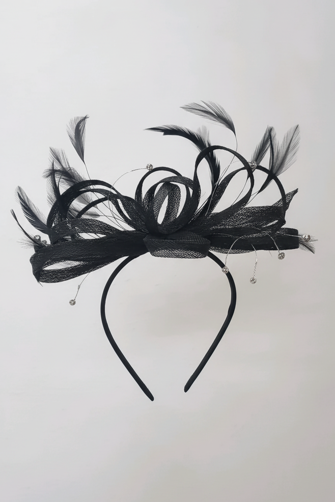 Whispy Black Feather Fascinator Hairband