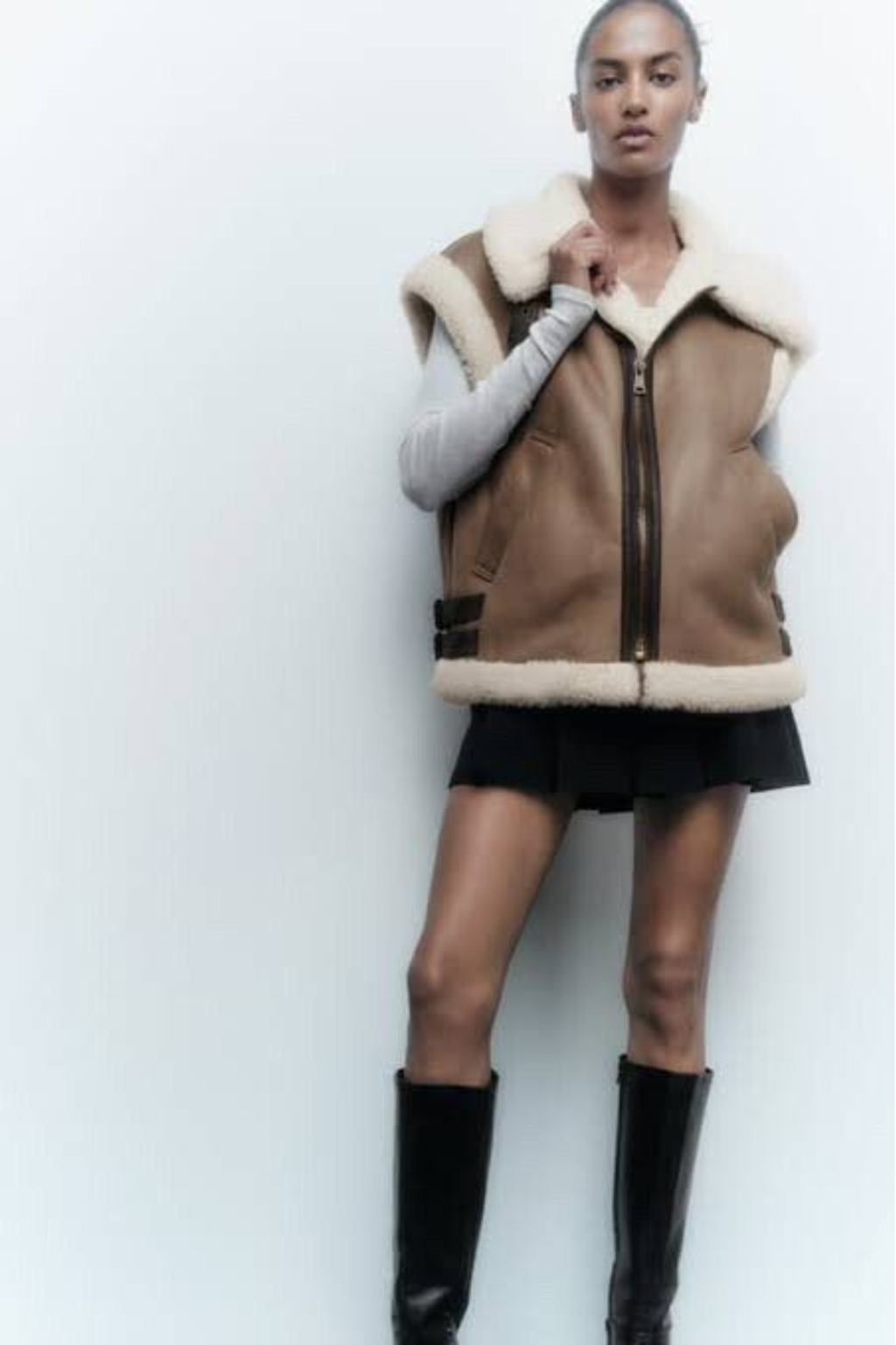 Brown and Ecru Shearling Gilet