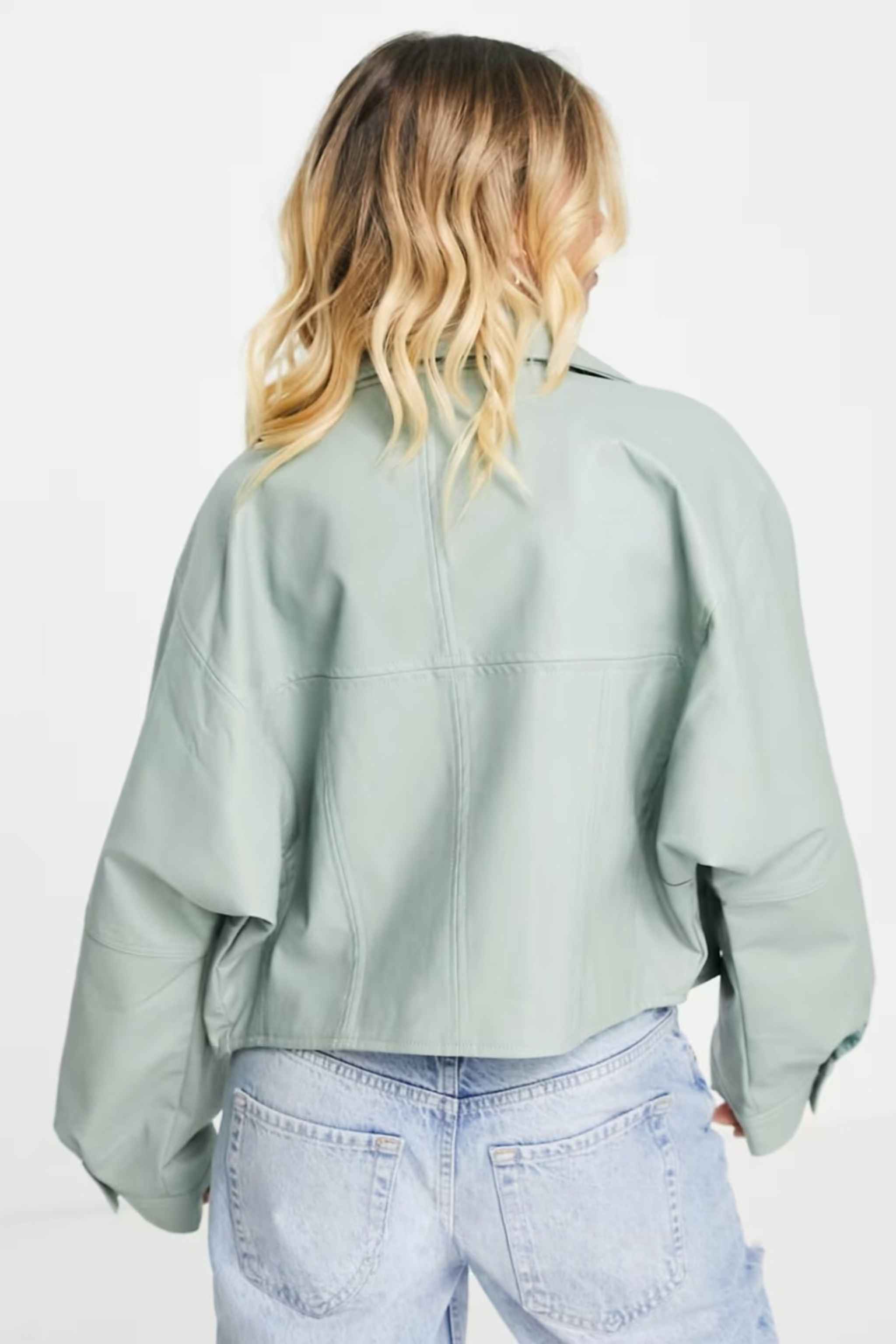 Sage Cropped PU Leather Jacket