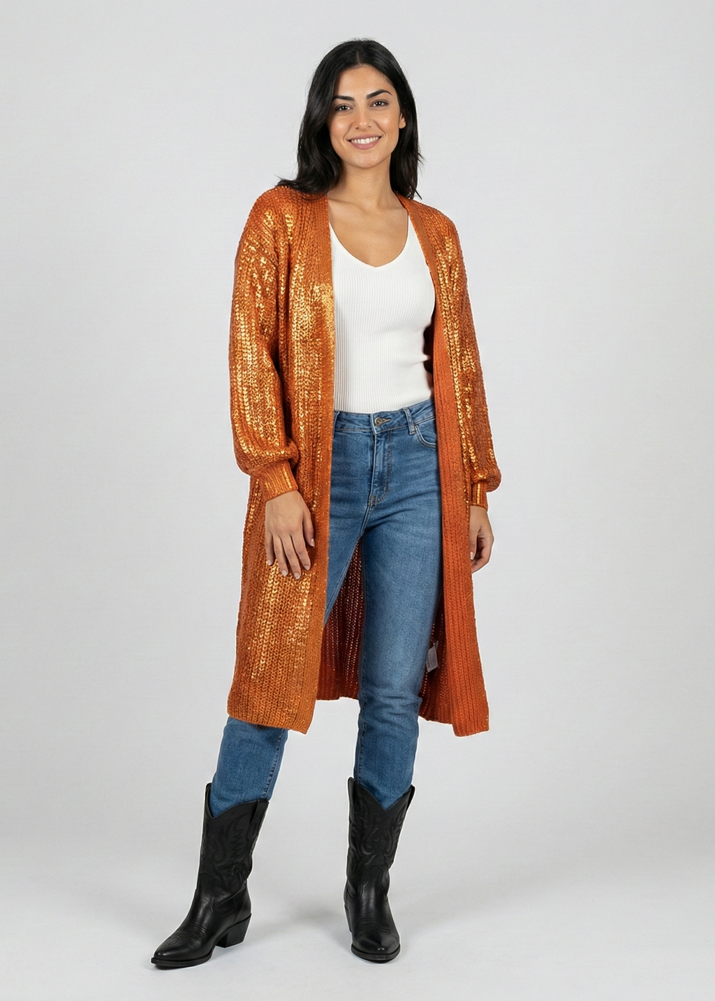 Burnt Orange and Gold Maxi Cardigan