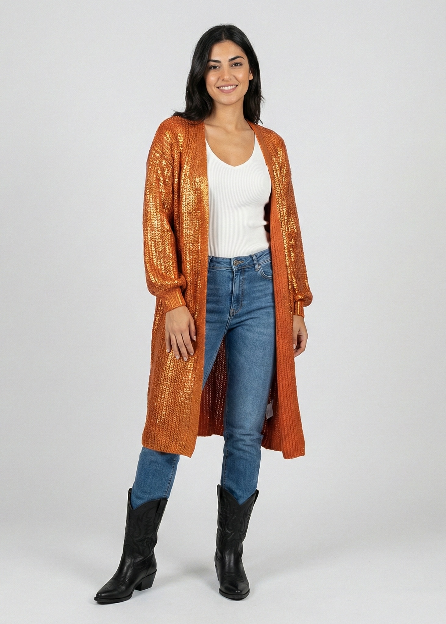 Burnt Orange and Gold Maxi Cardigan