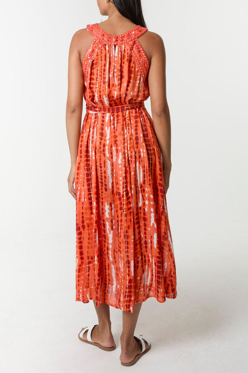 Tye Dye Halter neck Midi Dress - Orange