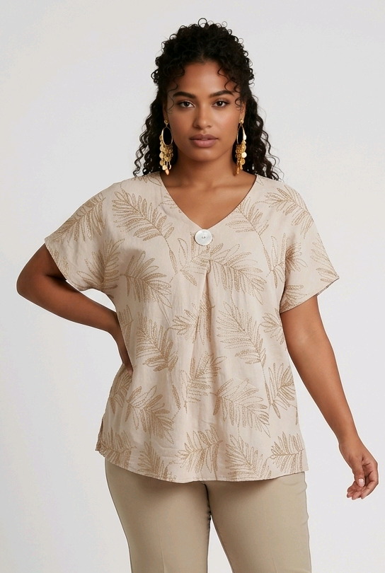 Tropical Leaf Top in Beige
