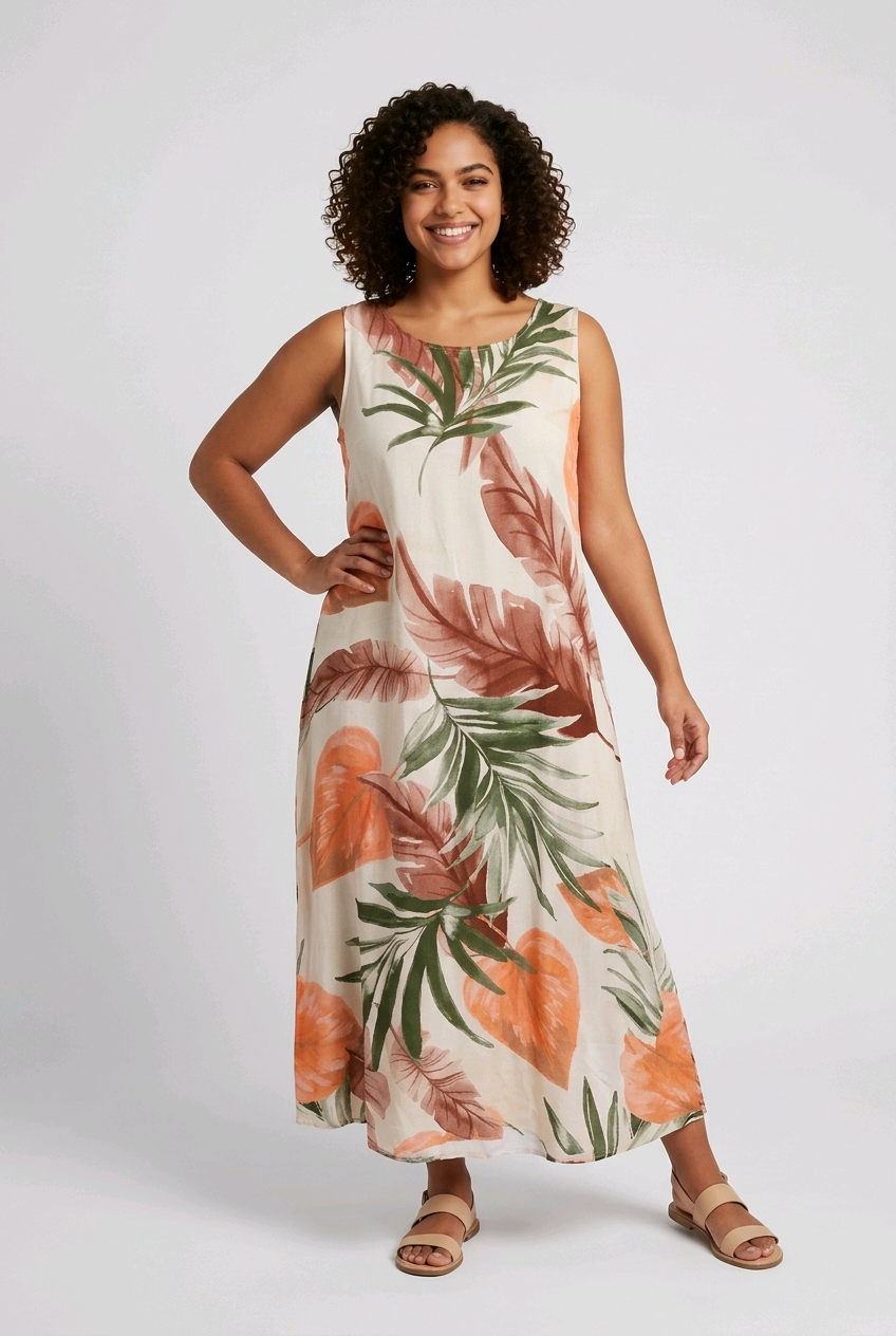 One Size / Tropical Viscose Maxi Plus Size Dress