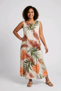 One Size / Tropical Viscose Maxi Plus Size Dress ORANGE