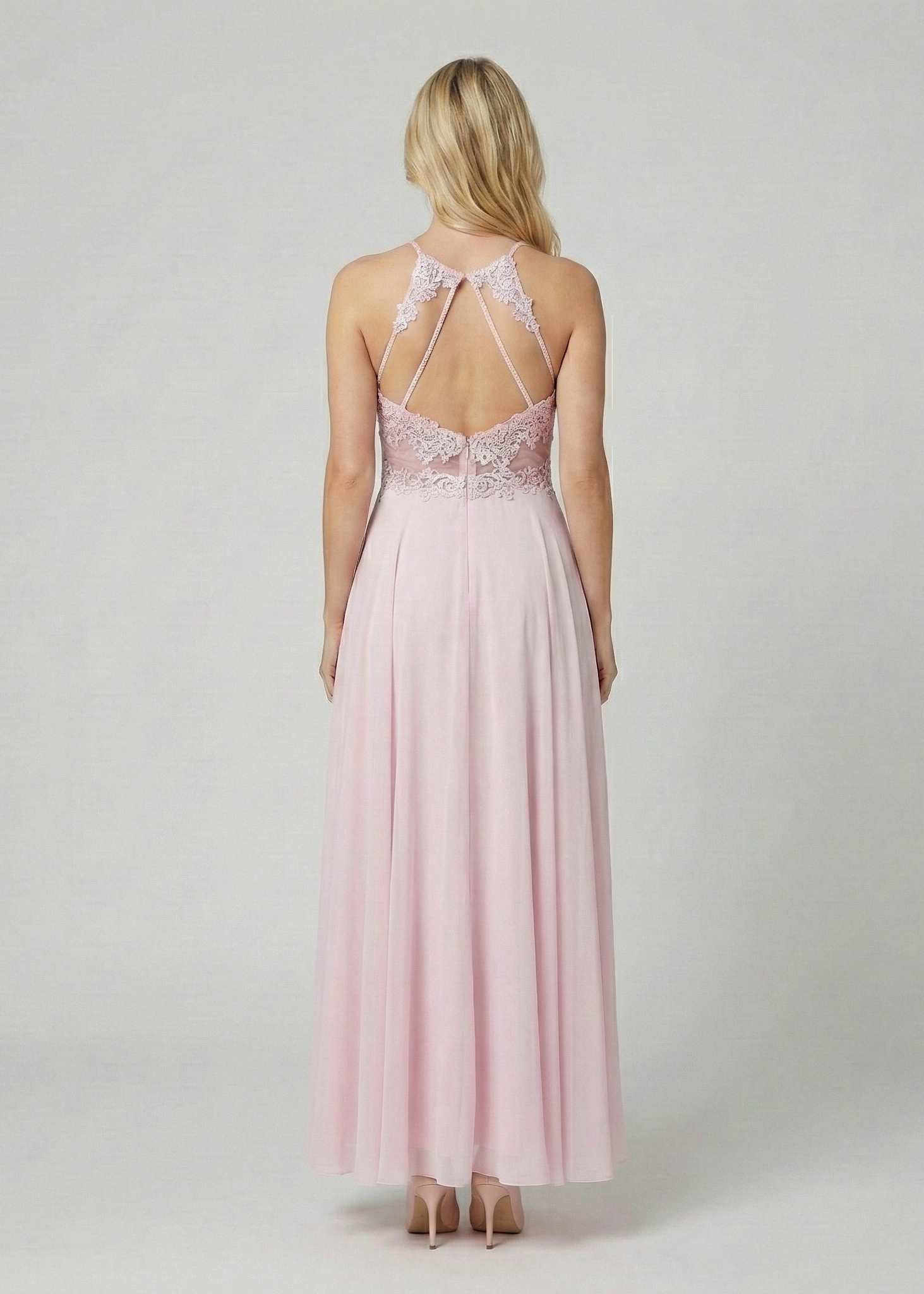 Pink Lace Backless Gown