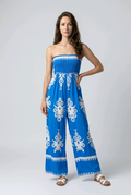 Blue Paisley Strapless Jumpsuit