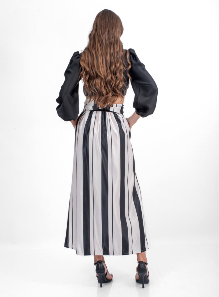 Striped Satin Skirt with Pockets