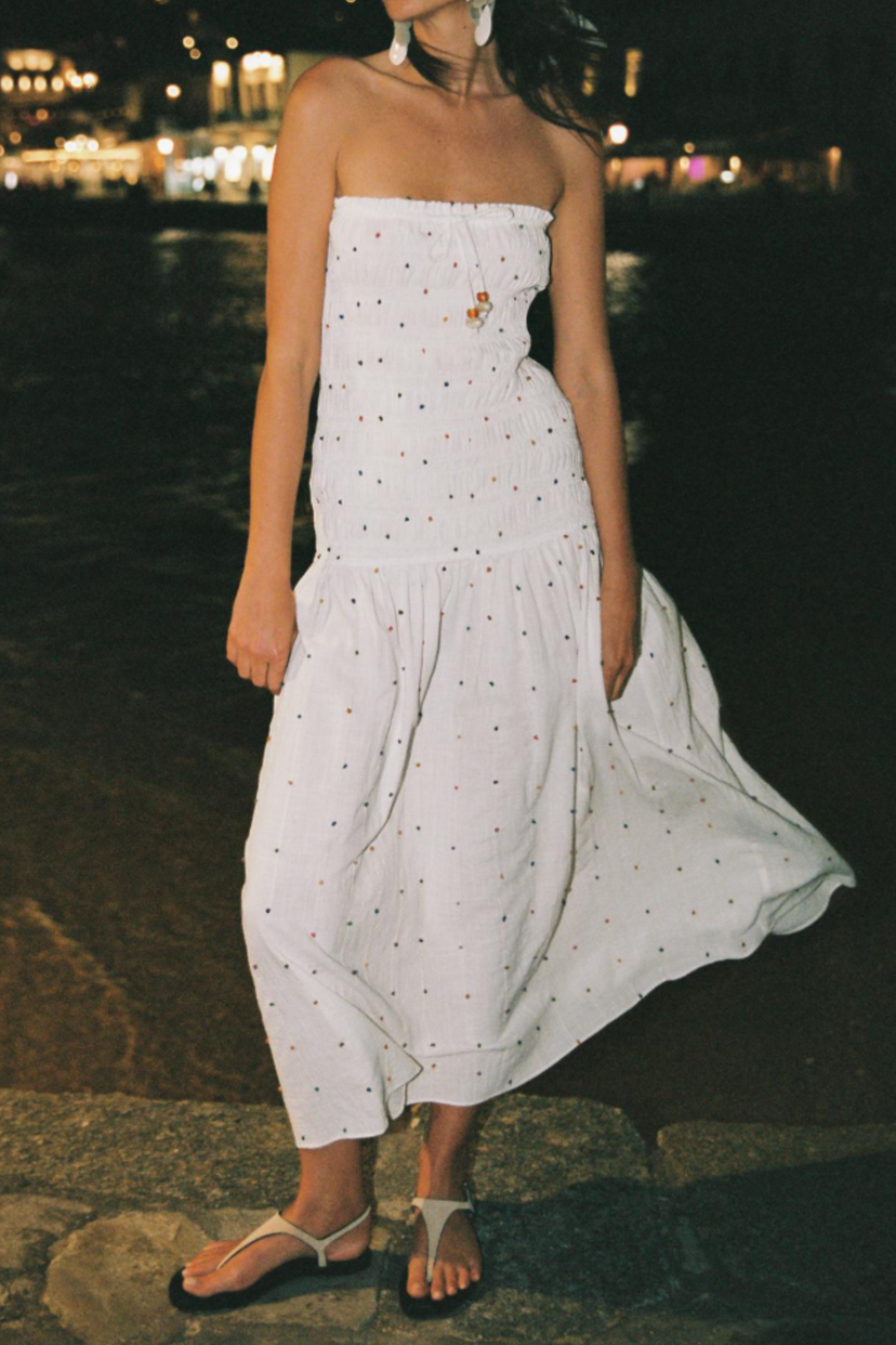 Size M / Pompom Smock Maxi Dress